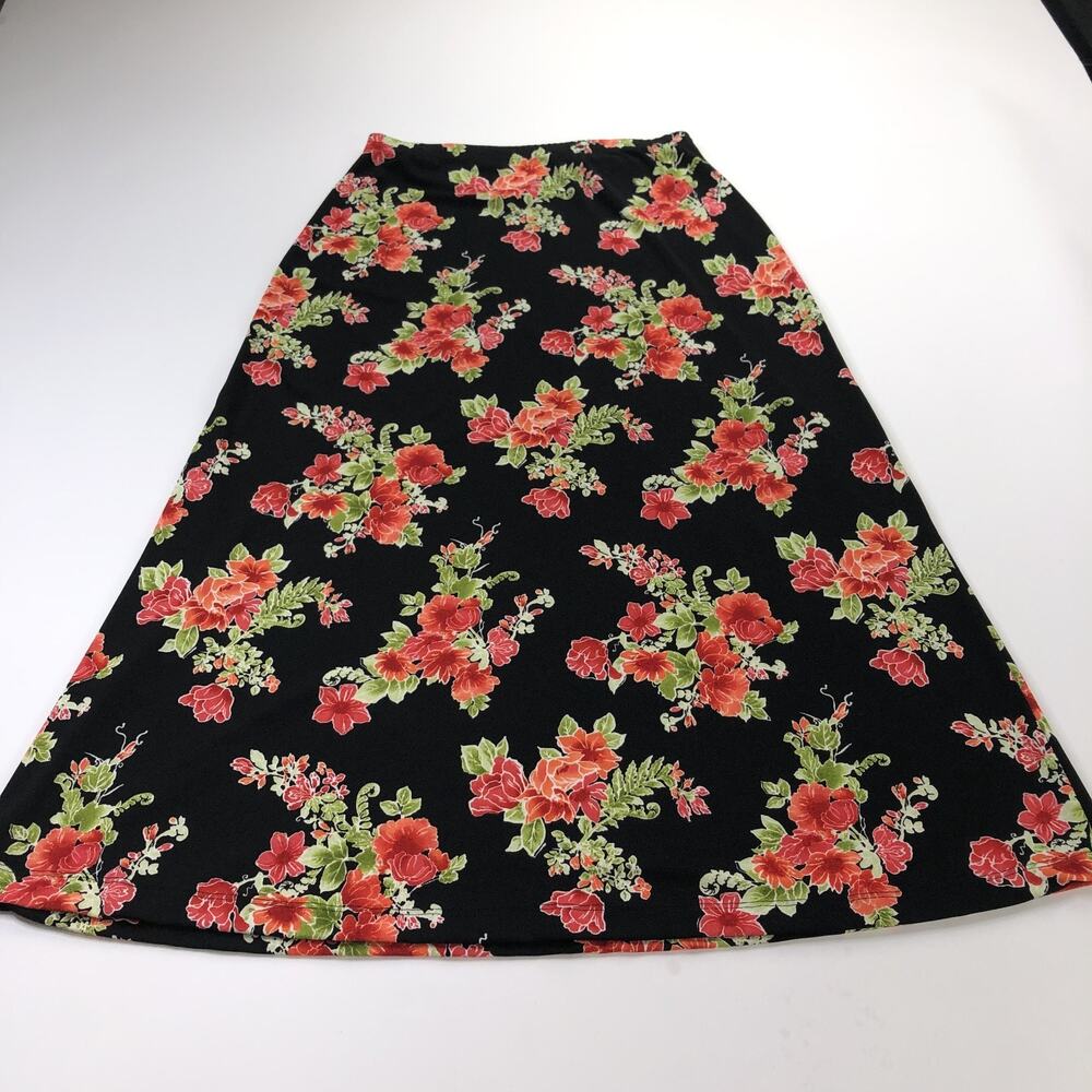Coldwater Creek Small (Fits 29In) Polyester Pull On Midi Floral Skirt Black MINT